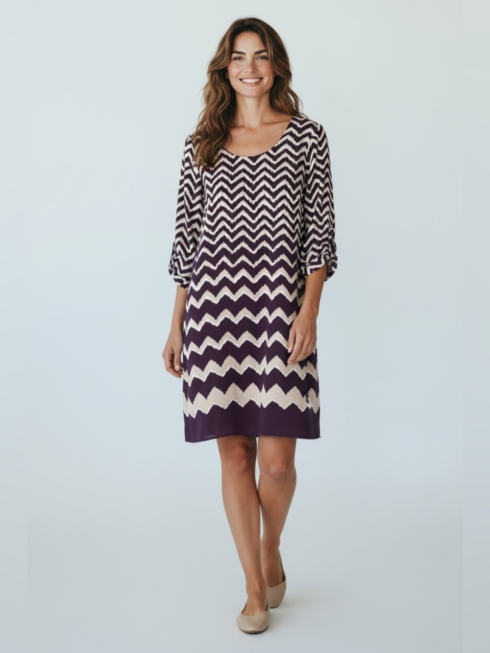 Luxology Women’s Chevron Dress // Purple & Gold // 18